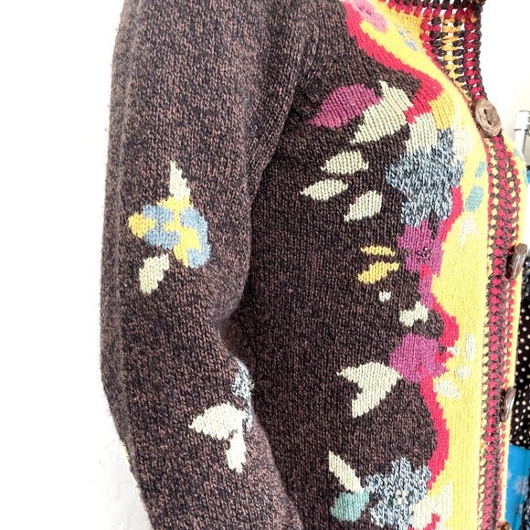 ANTHROPOLOGIE SPARROW YELLOW BRICK ROAD FLOAL SWEATER LONG CARDIGAN, WOOL SIZE S - Picture 5 of 8
